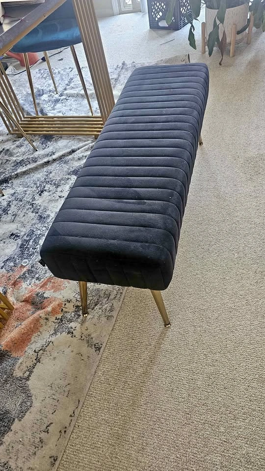 Modern Black Velvet Bench with Gold Legs – 44”