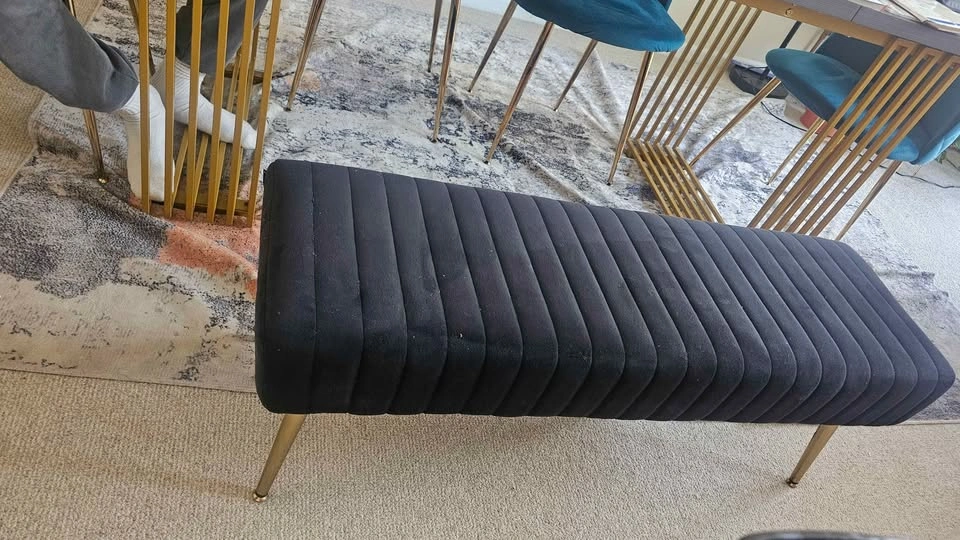 Modern Black Velvet Bench with Gold Legs – 44” - photo 2