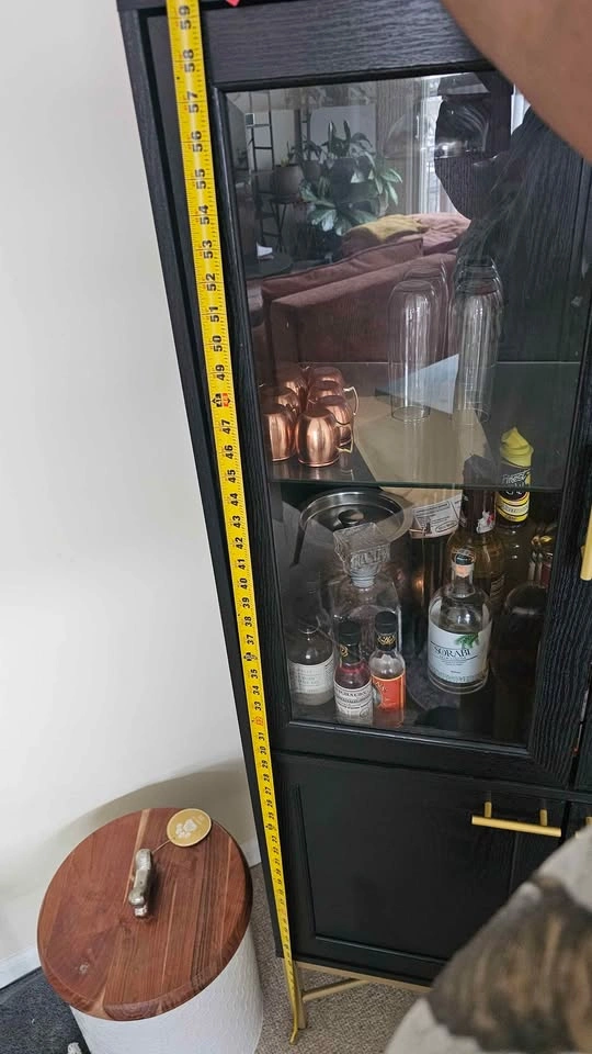 Modern Black & Gold Bar Cabinet with Glass Doors – 58” Tall - photo 2