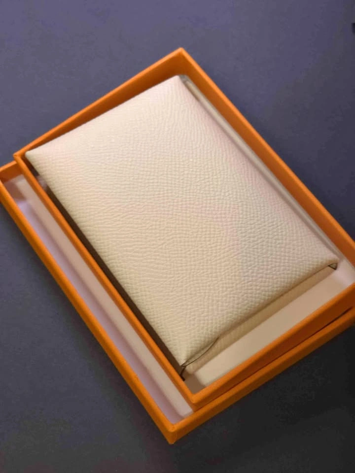 Hermès Calvi Duo Card Holder — Nata / Palladium Hardware