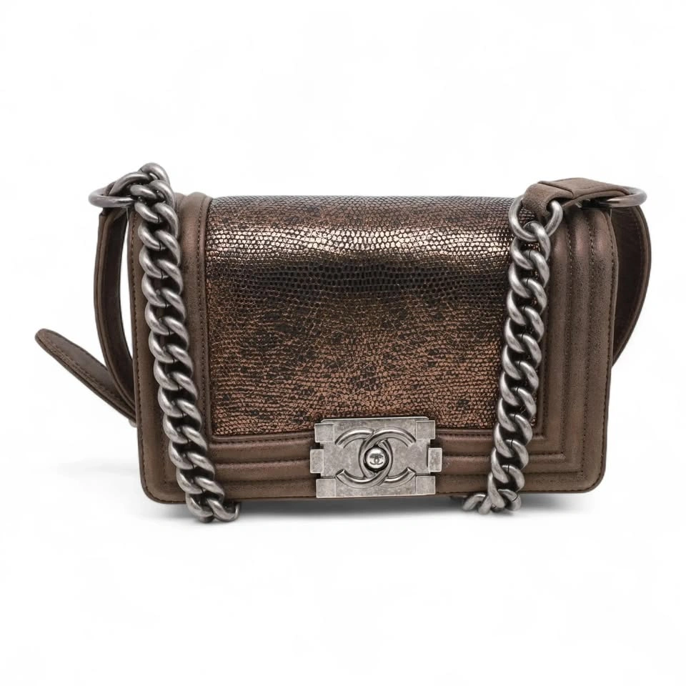 Chanel Lizard Metallic Quilted Brown Leather Small Boy Flap Bag - photo 2