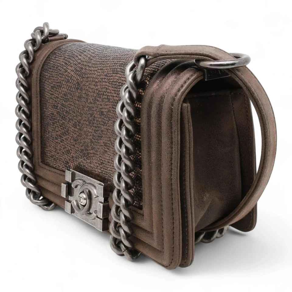 Chanel Lizard Metallic Quilted Brown Leather Small Boy Flap Bag - photo 3