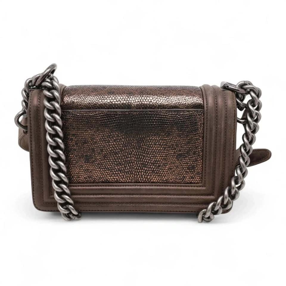 Chanel Lizard Metallic Quilted Brown Leather Small Boy Flap Bag - photo 4