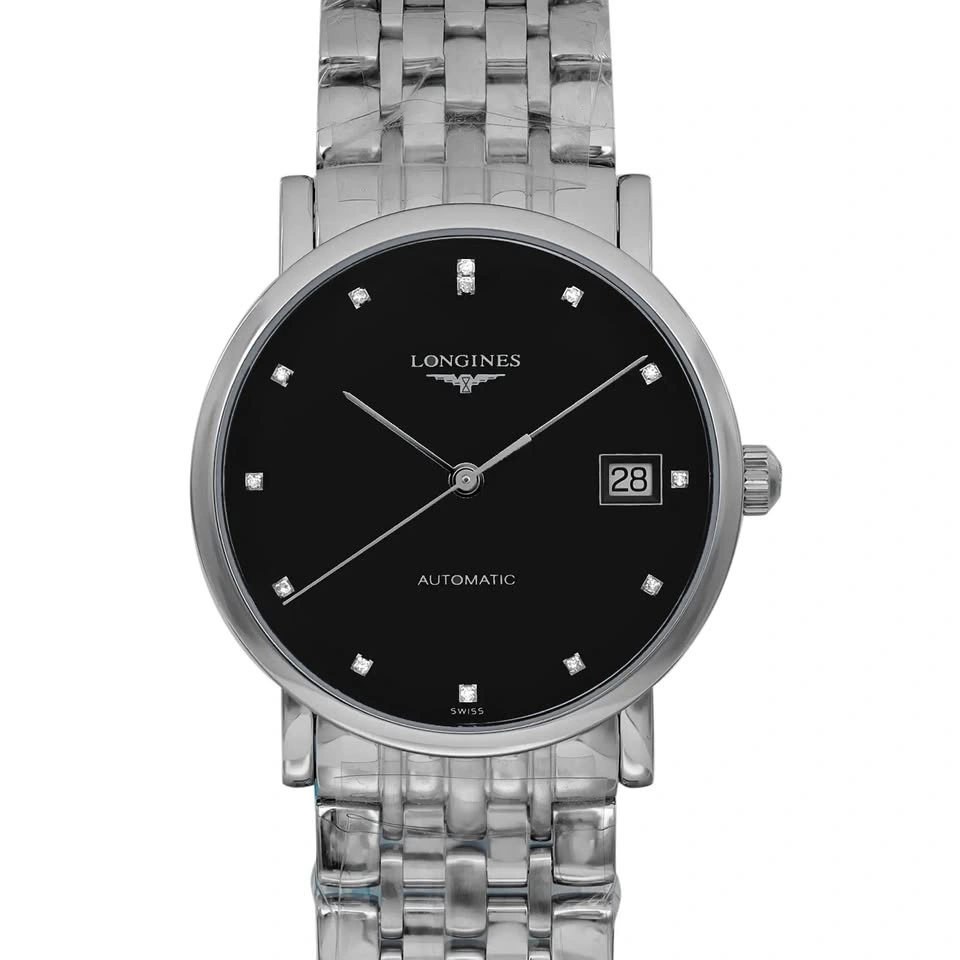 Longines Elegant Steel Black Diamond Dial Automatic Ladies Watch