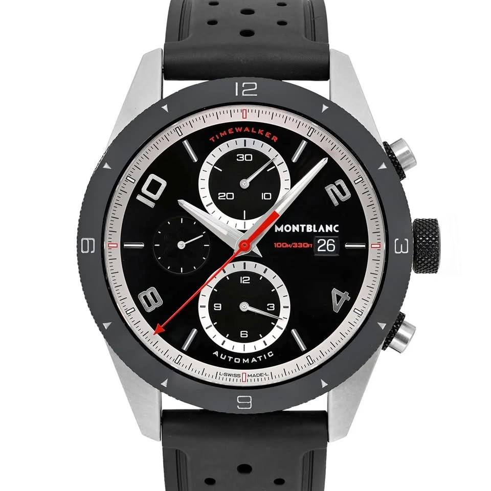 MontBlanc TimeWalker 43mm Steel Black Dial Mens Chronograph Watc