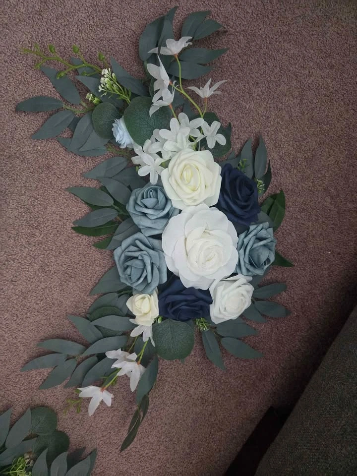 3-Piece Wedding Flower Decor Set – Navy, Dusty Blue & White Rose - photo 2
