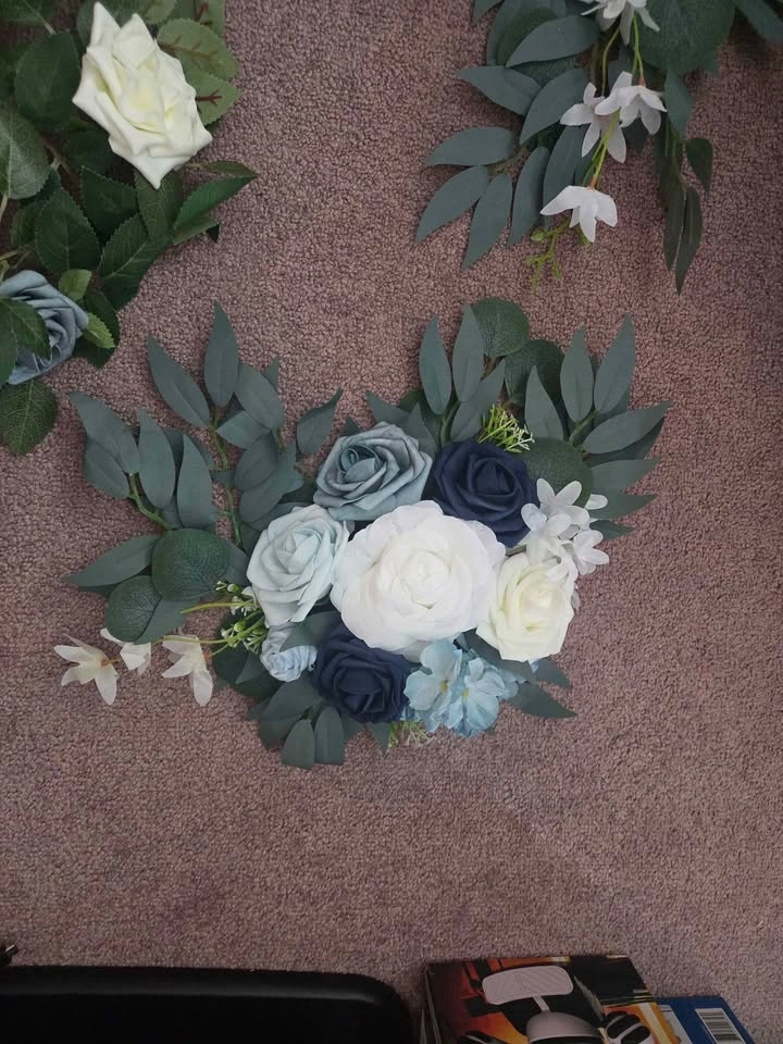 3-Piece Wedding Flower Decor Set – Navy, Dusty Blue & White Rose - photo 3