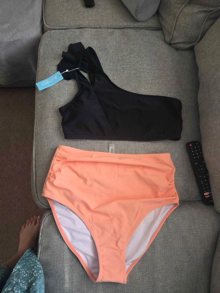 NWT Mix & Match Bikini Set - Black One-Shoulder Top & Peach Bott - photo 2