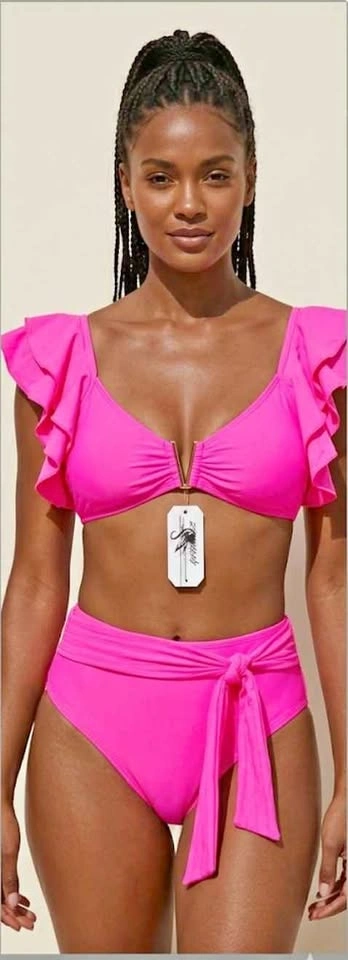 Neon Pink Ruffle Bikini Set - Size L