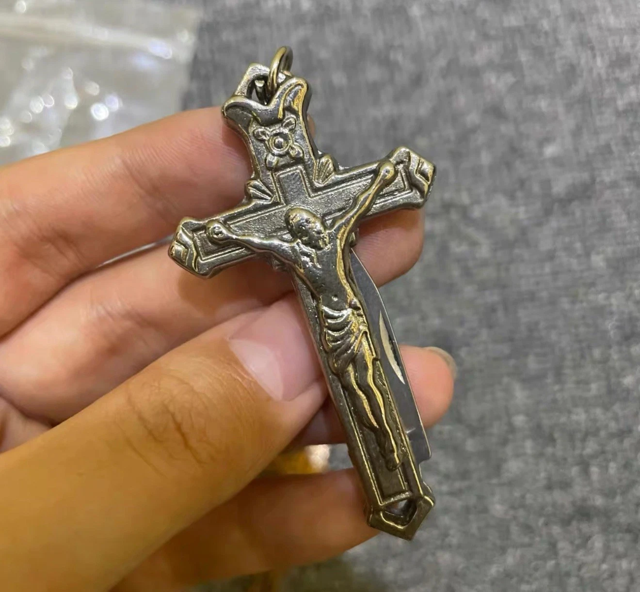 Supreme Cross Keychain Silver