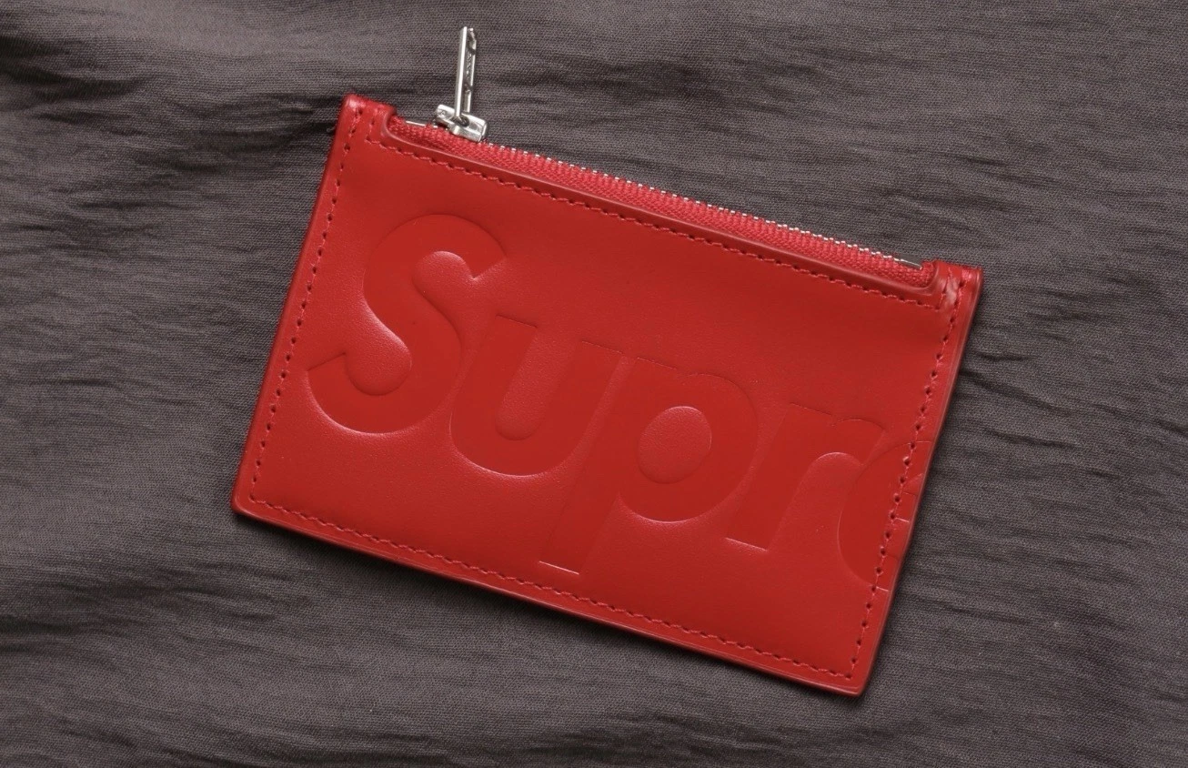 Supreme Leather Zip Card Holder Red