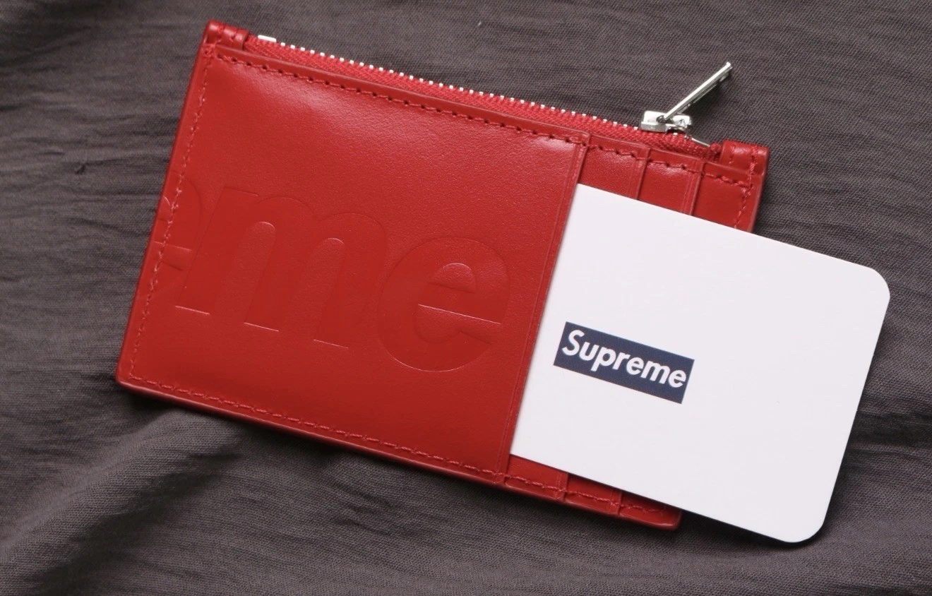 Supreme Leather Zip Card Holder Red - photo 3