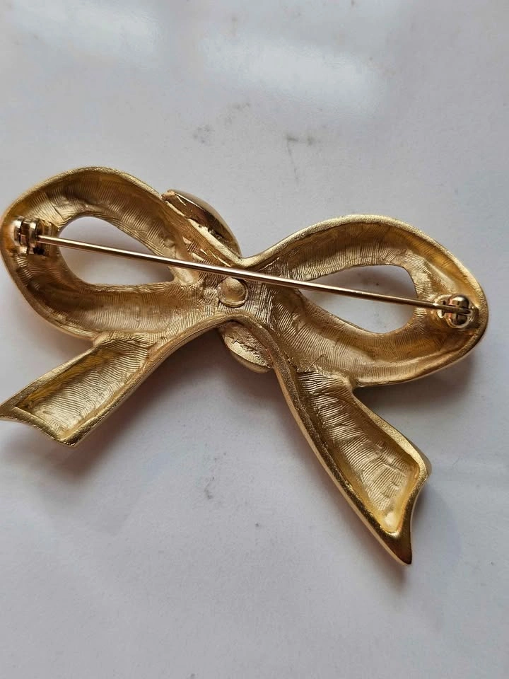 Vintage 80s Matte Gold Bow Brooch - photo 4