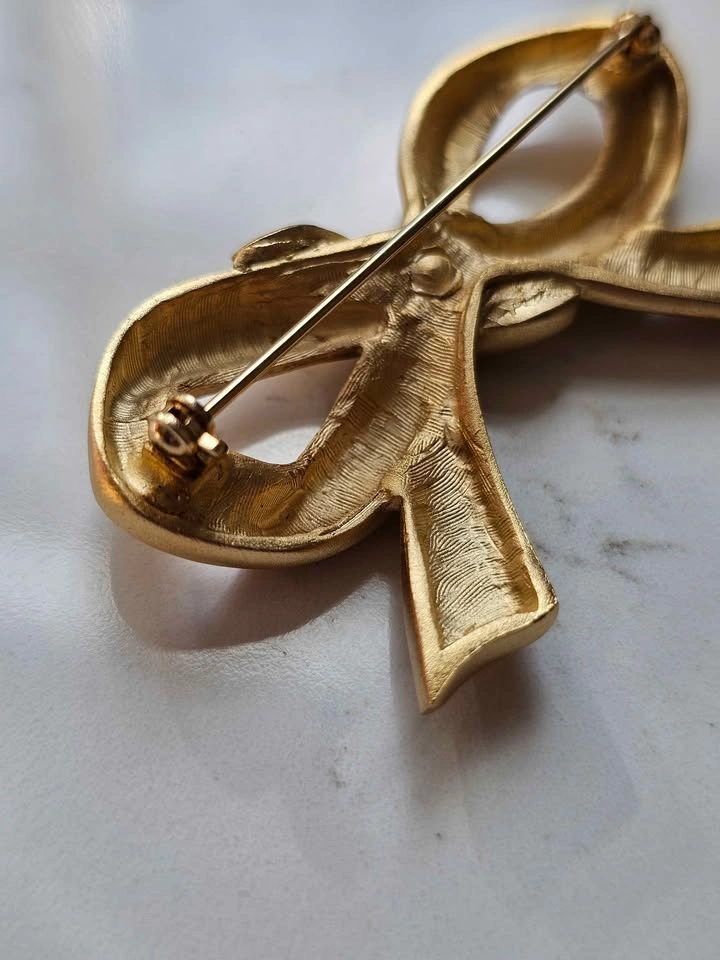 Vintage 80s Matte Gold Bow Brooch - photo 5