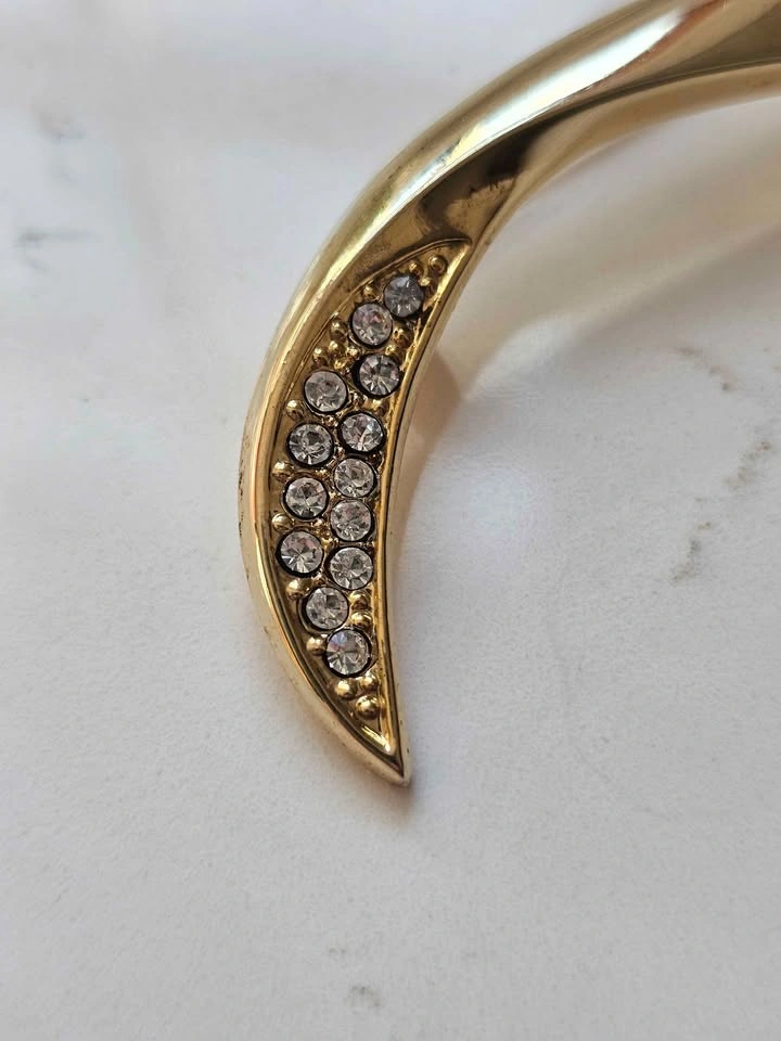Vintage Sculptural Wave Brooch - Gold Tone & Rhinestones - photo 2