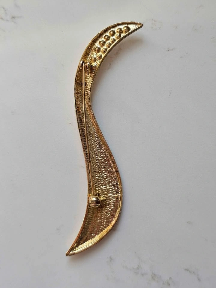 Vintage Sculptural Wave Brooch - Gold Tone & Rhinestones - photo 3
