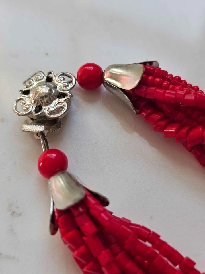 Vintage Multi-Strand Red Glass Bead Necklace - 16" - photo 3