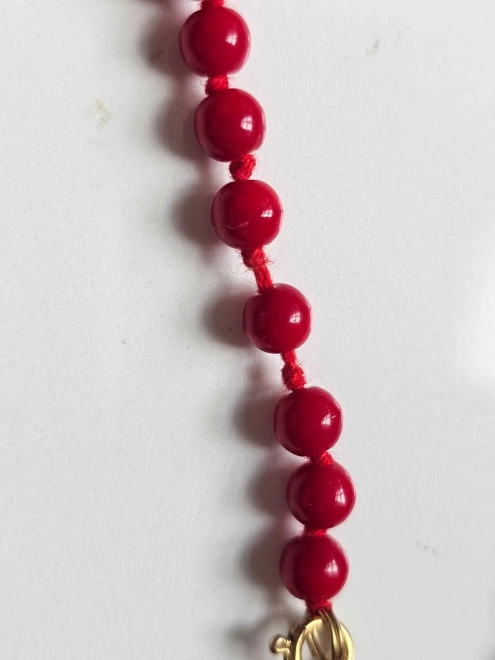Vintage Hand-Knotted Red Glass Bead Necklace - 30" - photo 3