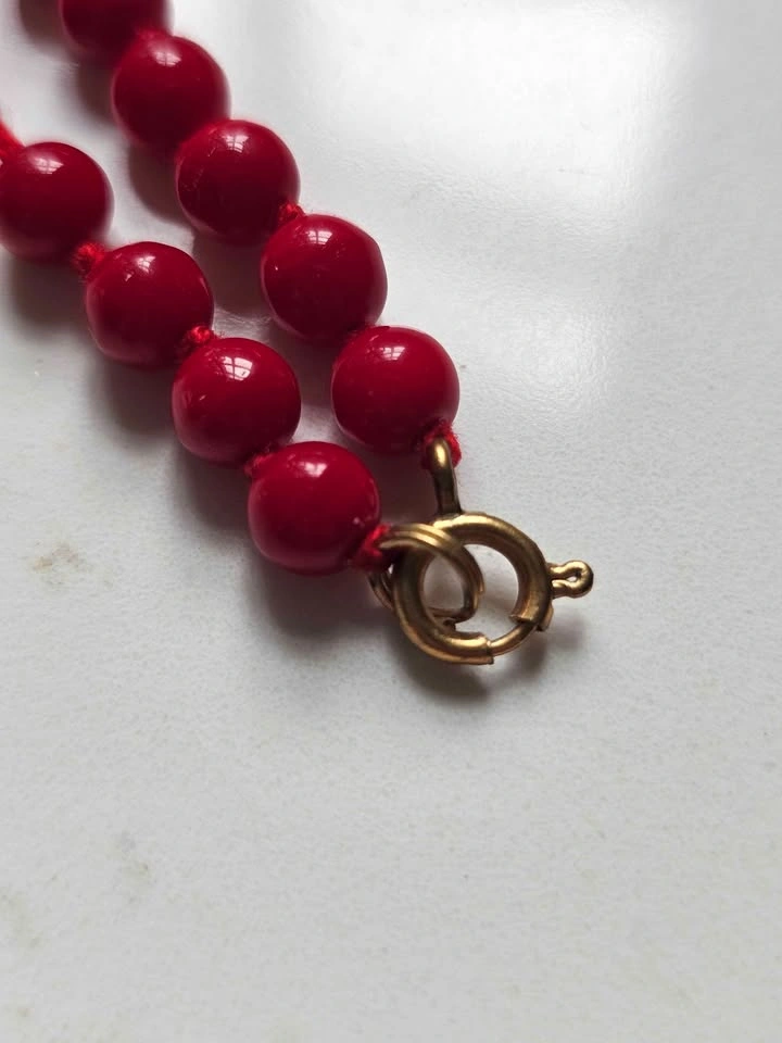 Vintage Hand-Knotted Red Glass Bead Necklace - 30" - photo 4