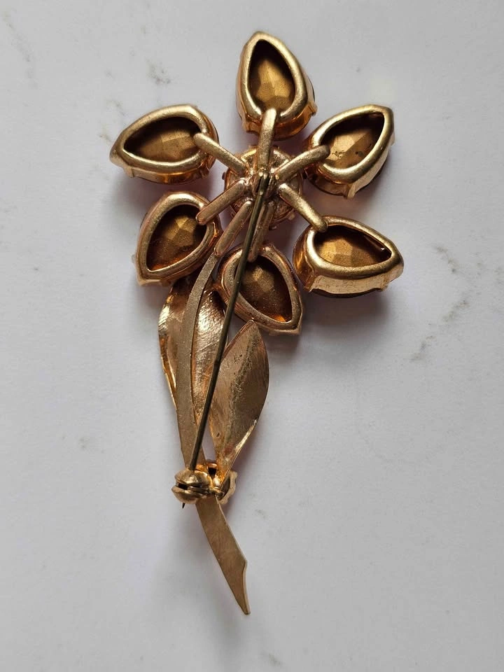 Vintage Ruby Red & Pink Floral Brooch - Prong Set - MCM - photo 4