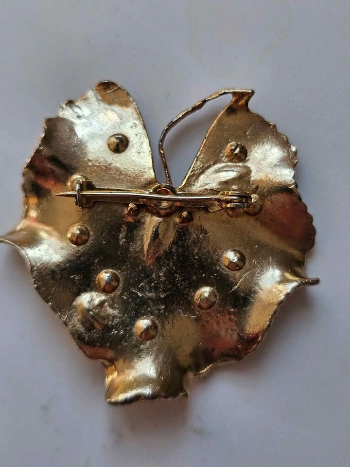 Vintage Mid-Century Water Lily Leaf Brooch - Blue Rhinestones - photo 4