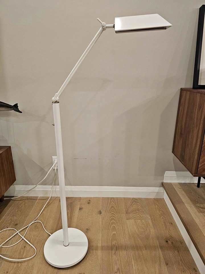 Vintage 90s White & Brass Swing Arm Floor Lamp
