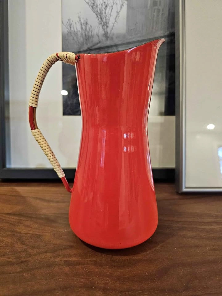 Vintage Dansk Red Enamel Pitcher - Mid-Century Modern (As-Is)