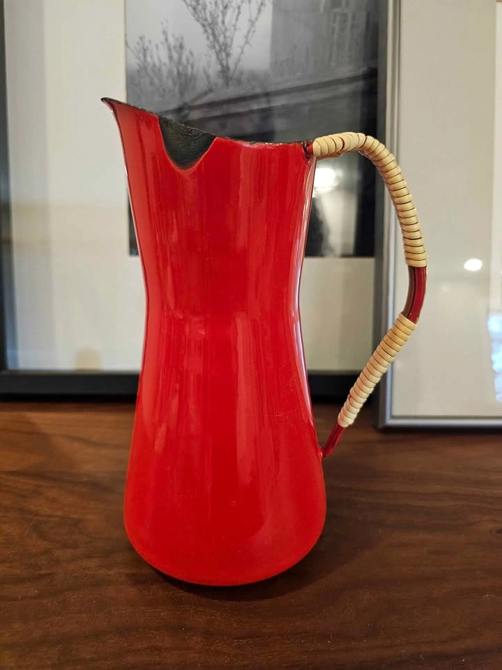 Vintage Dansk Red Enamel Pitcher - Mid-Century Modern (As-Is) - photo 3