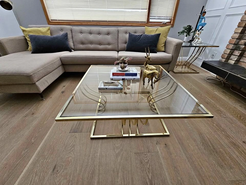 Mid-Century Modern Brass & Glass Coffee & Side Table Set