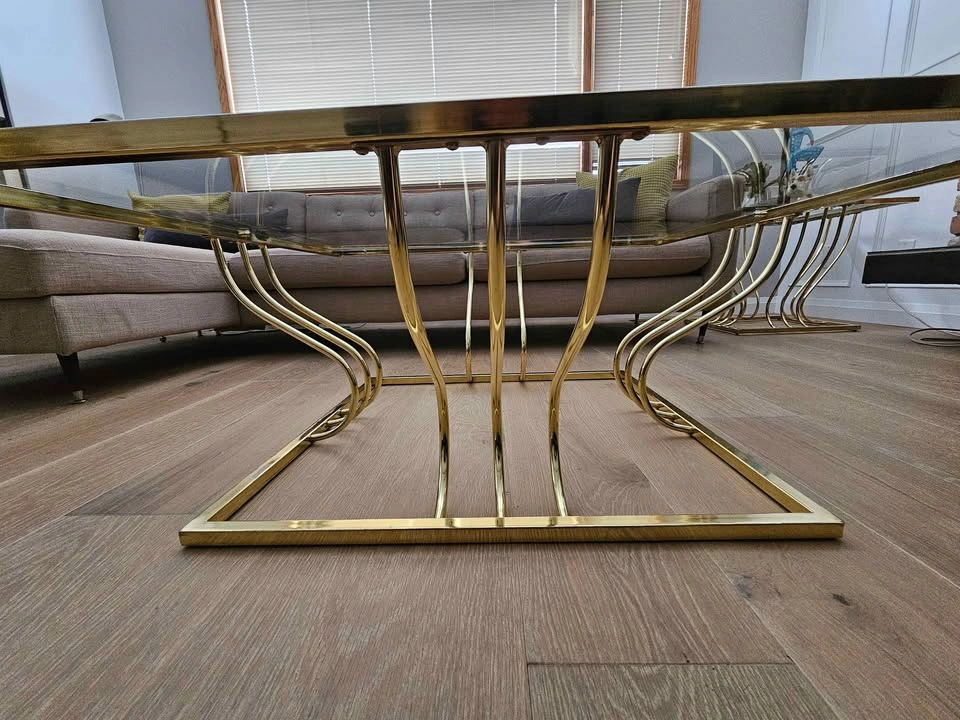 Mid-Century Modern Brass & Glass Coffee & Side Table Set - photo 4