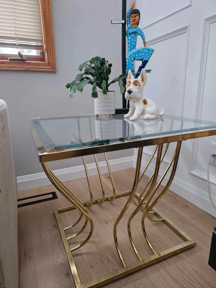 Mid-Century Modern Brass & Glass Coffee & Side Table Set - photo 5