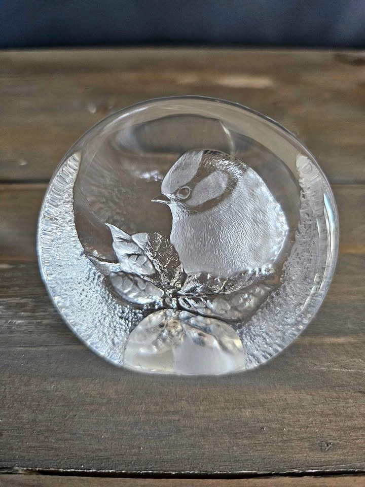 Mats Jonasson Lead Crystal Blue Tit Paperweight – Signed (Design