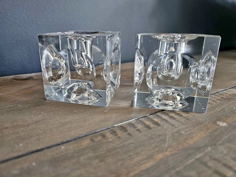 Daum-Inspired Crystal Cube Tapered Candle Holders – Set of 2