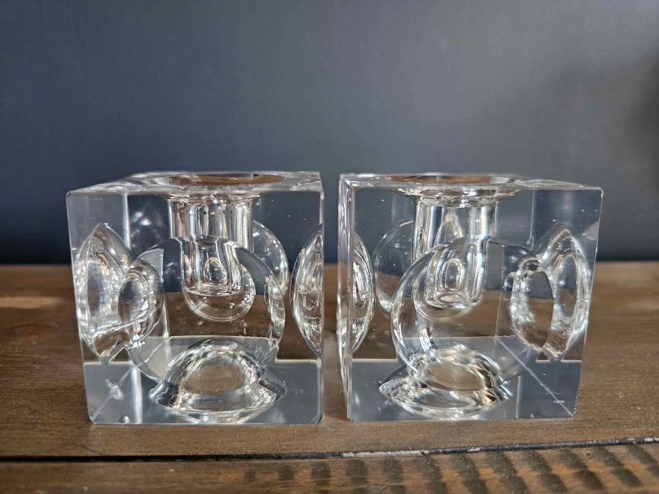 Daum-Inspired Crystal Cube Tapered Candle Holders – Set of 2 - photo 2