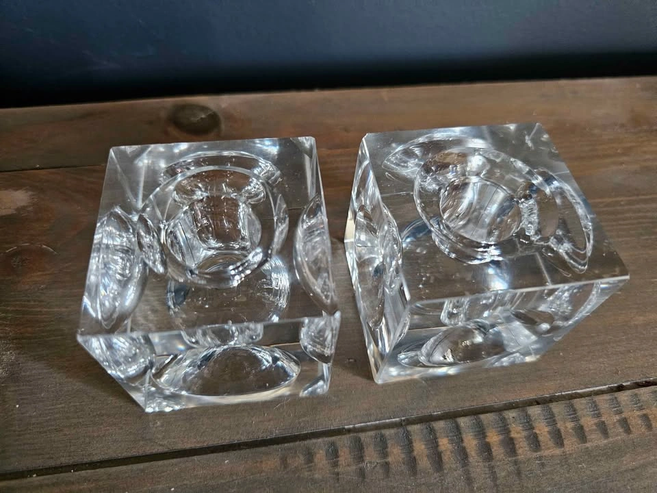 Daum-Inspired Crystal Cube Tapered Candle Holders – Set of 2 - photo 3