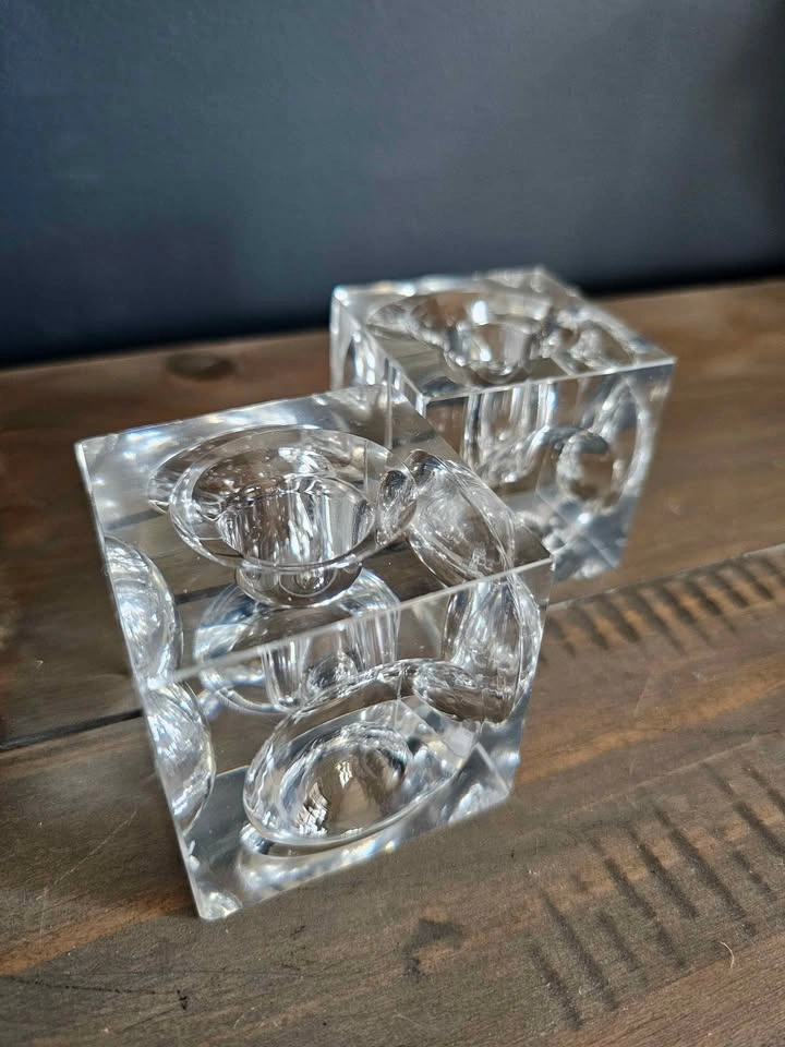 Daum-Inspired Crystal Cube Tapered Candle Holders – Set of 2 - photo 4