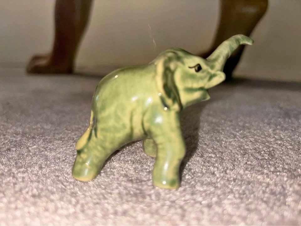 Green Ceramic Elephant Figurine