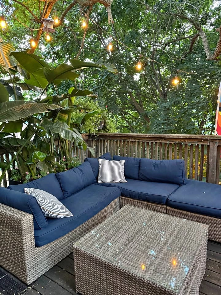 Outdoor Sectional Set + Fire Table + Storage