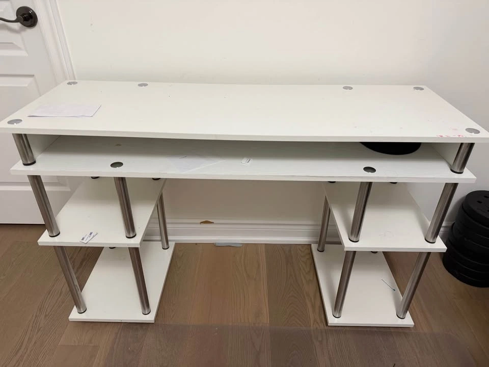 White computer table with 4 small shelf and 1 bug shelf below to - photo 2