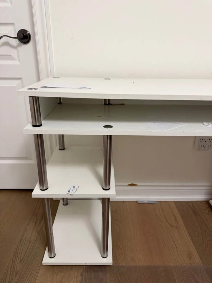 White computer table with 4 small shelf and 1 bug shelf below to - photo 3