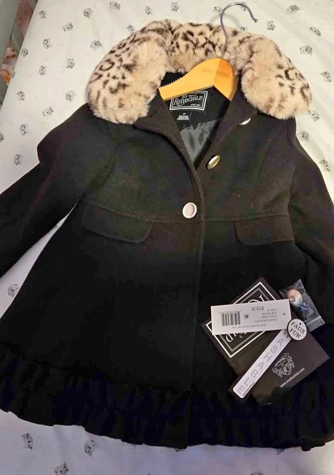 Rothschild Girls Black Faux Fur Coat 2T