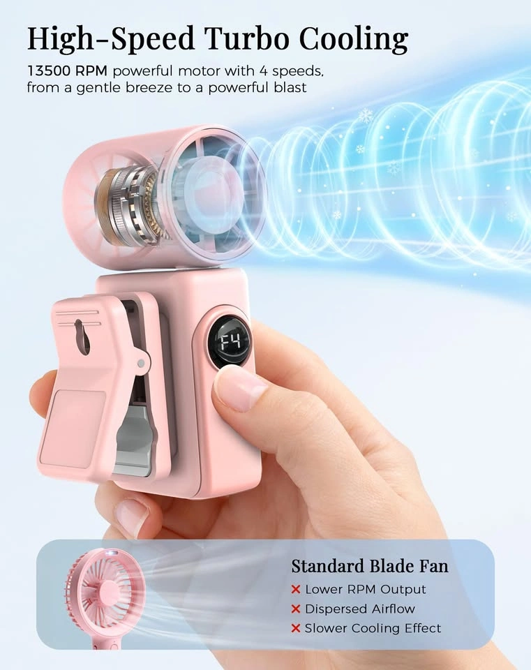Pink Portable Bladeless Fan High-Speed Turbo Cooling