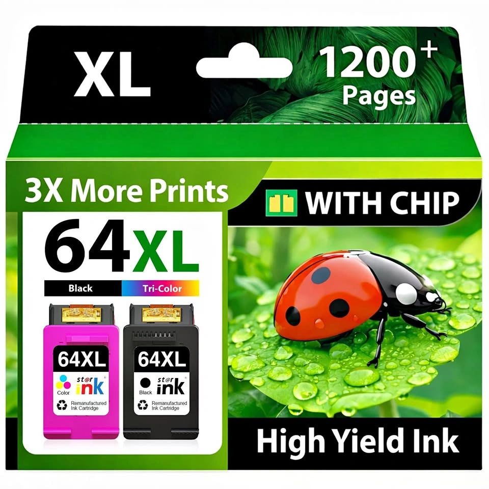 Ink 64XL High Yield Black & Color Ink Cartridges w/ Chip