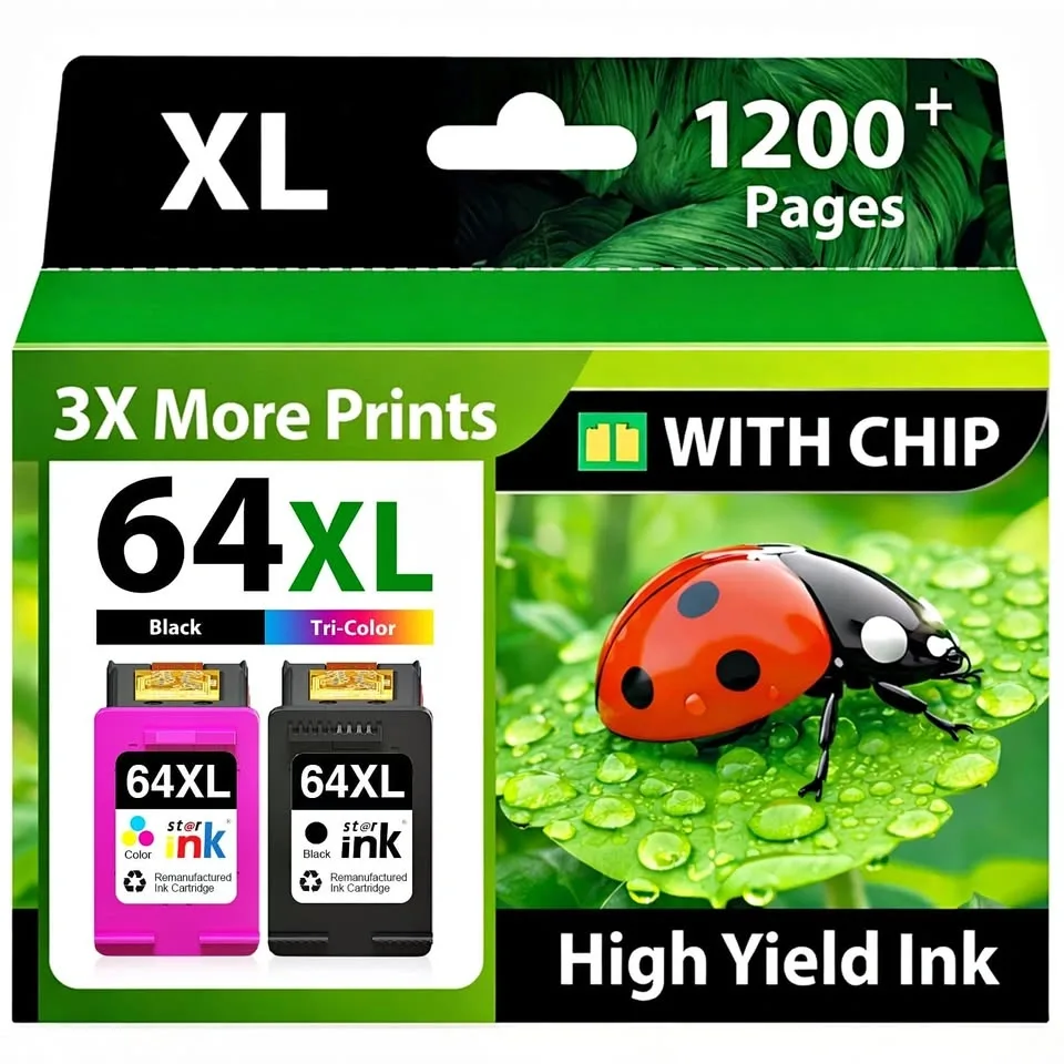 Ink 64XL High Yield Black & Color Ink Cartridges w/ Chip