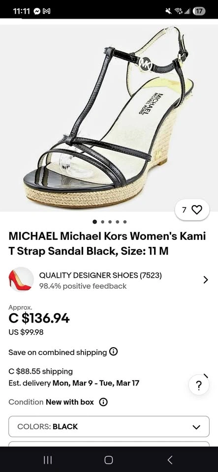 Michael Kors Kami Black T Strap Wedge Sandals Size 7