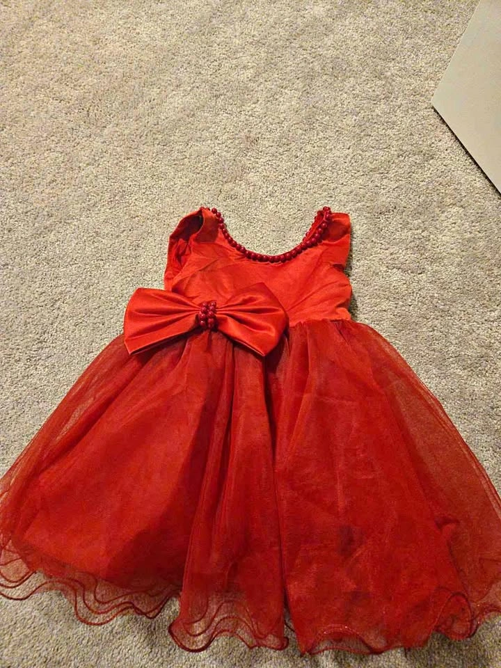Red Tulle Party Dress Beaded Neckline