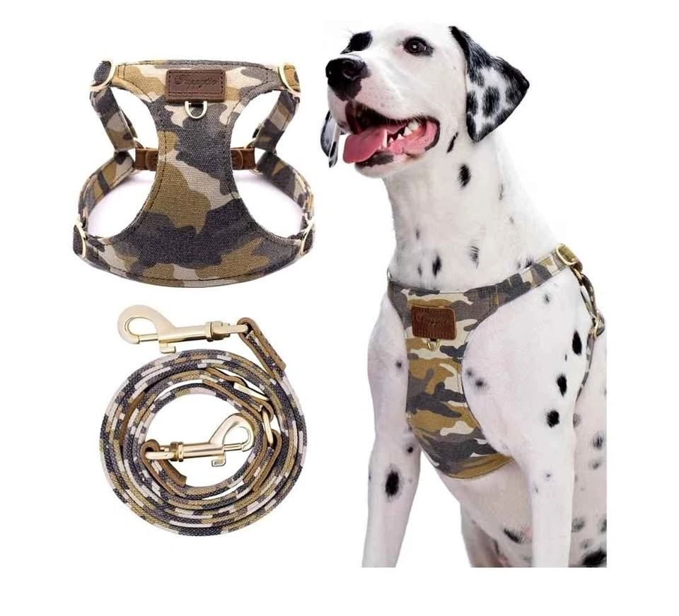 Puppytie Dog Harness & Leash Set - Medium, Camo Brown