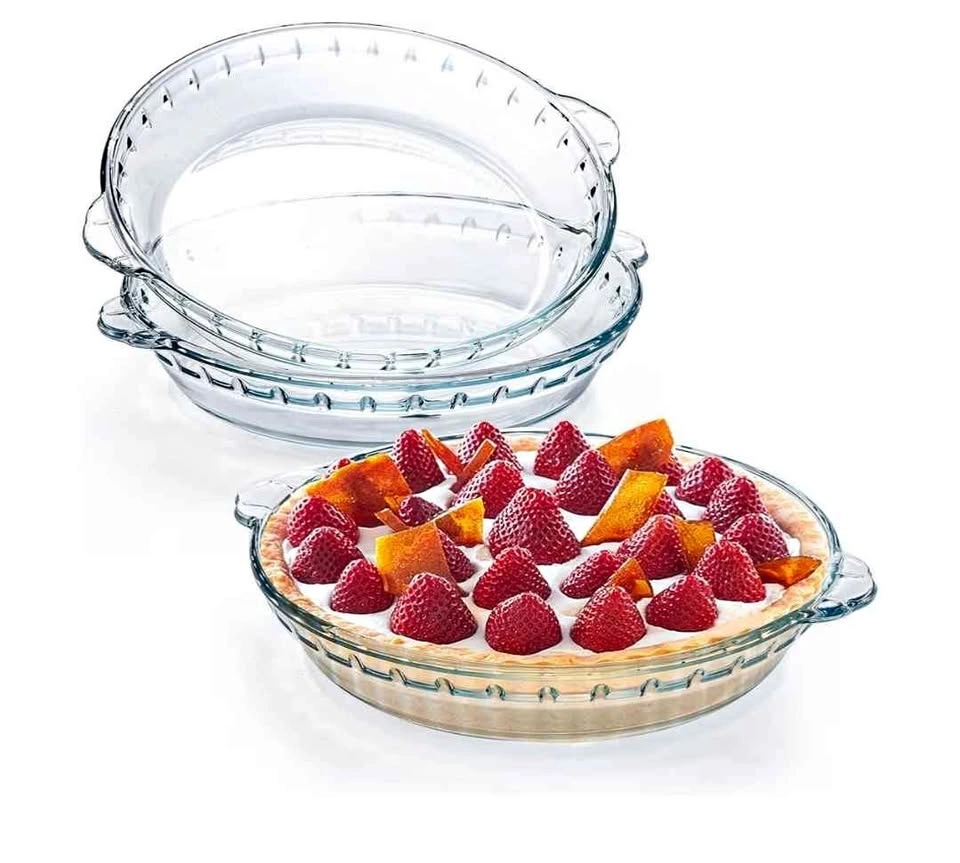 Kingrol 3 Pack Glass Pie Plates with Handles, 9 Inches