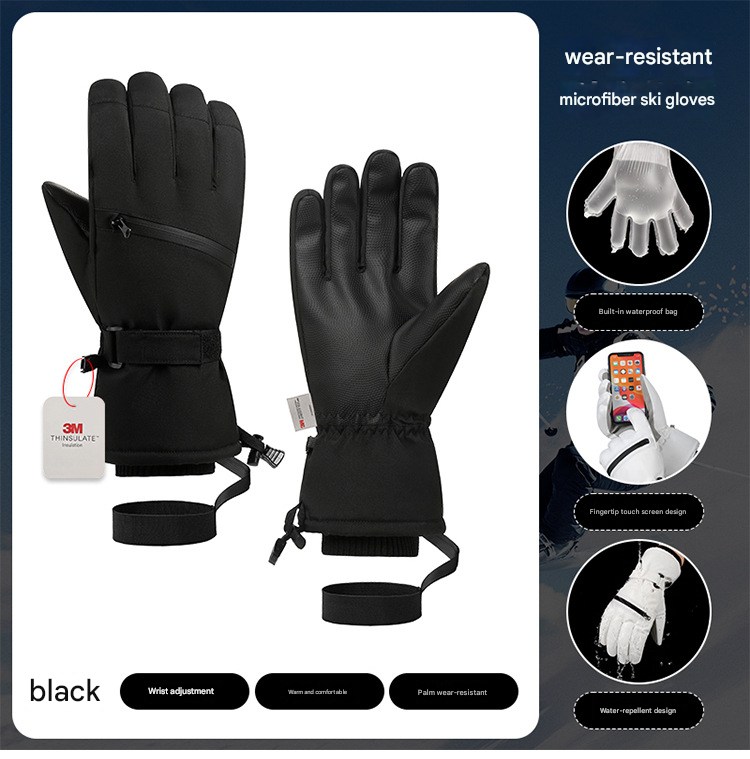 3M Thinsulate Ski Gloves with Zipper Pocket