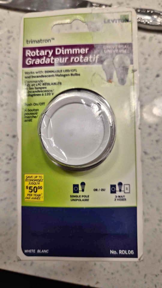 Leviton Rotary Dimmer White Led/Cfl Push On/Off 3Way 600W